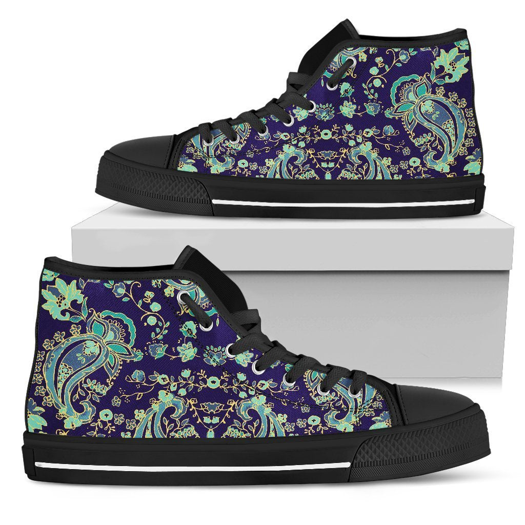 Blue Bohemian Paisley Pattern Print Men's High Top Shoes