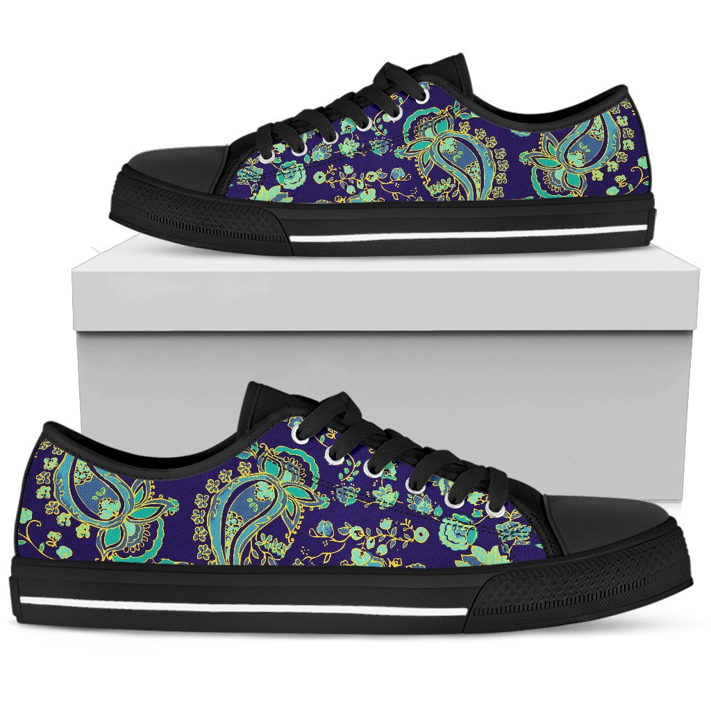 Blue Bohemian Paisley Pattern Print Men's Low Top Shoes