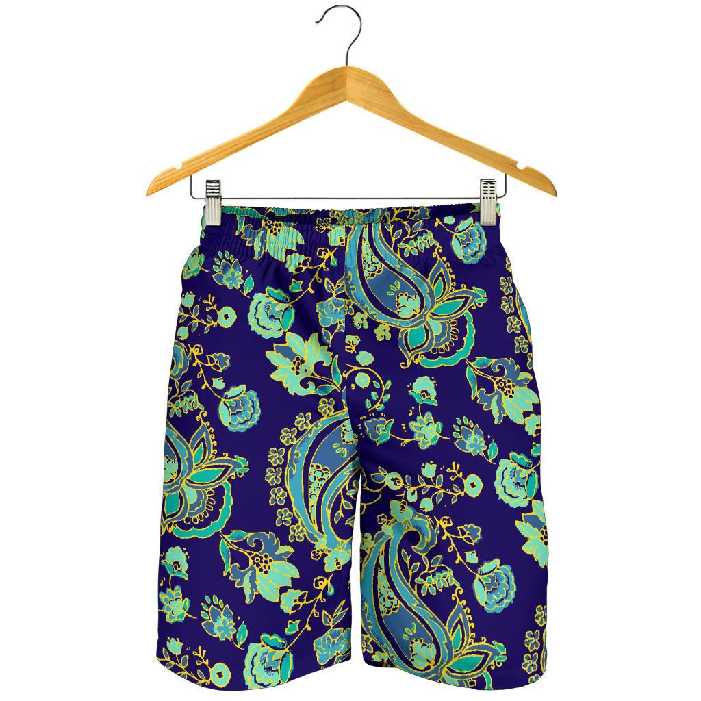 Blue Bohemian Paisley Pattern Print Men's Shorts