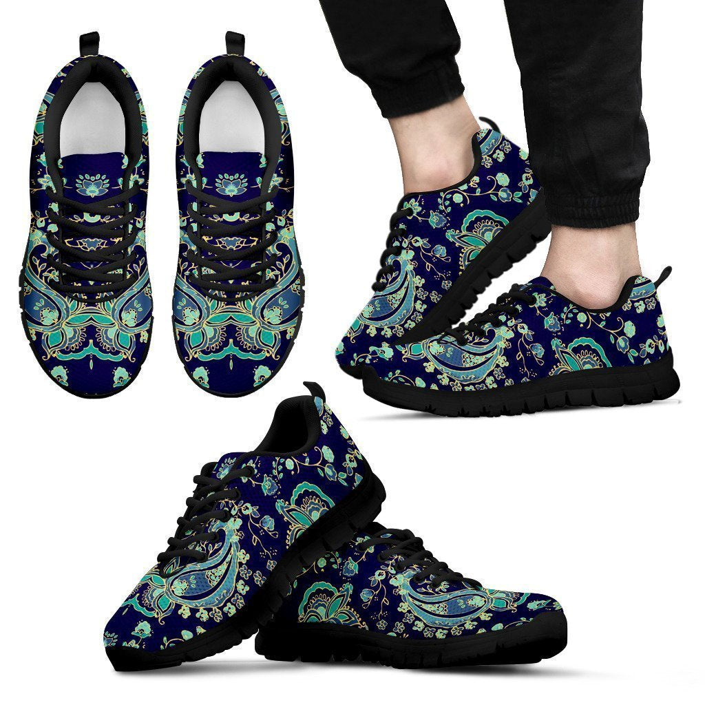 Blue Bohemian Paisley Pattern Print Men's Sneakers