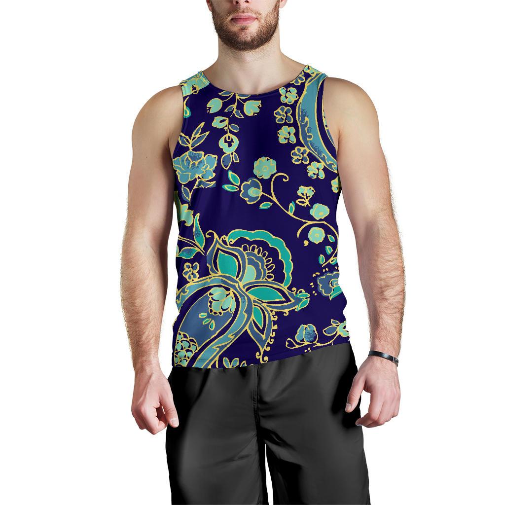 Blue Bohemian Paisley Pattern Print Men's Tank Top