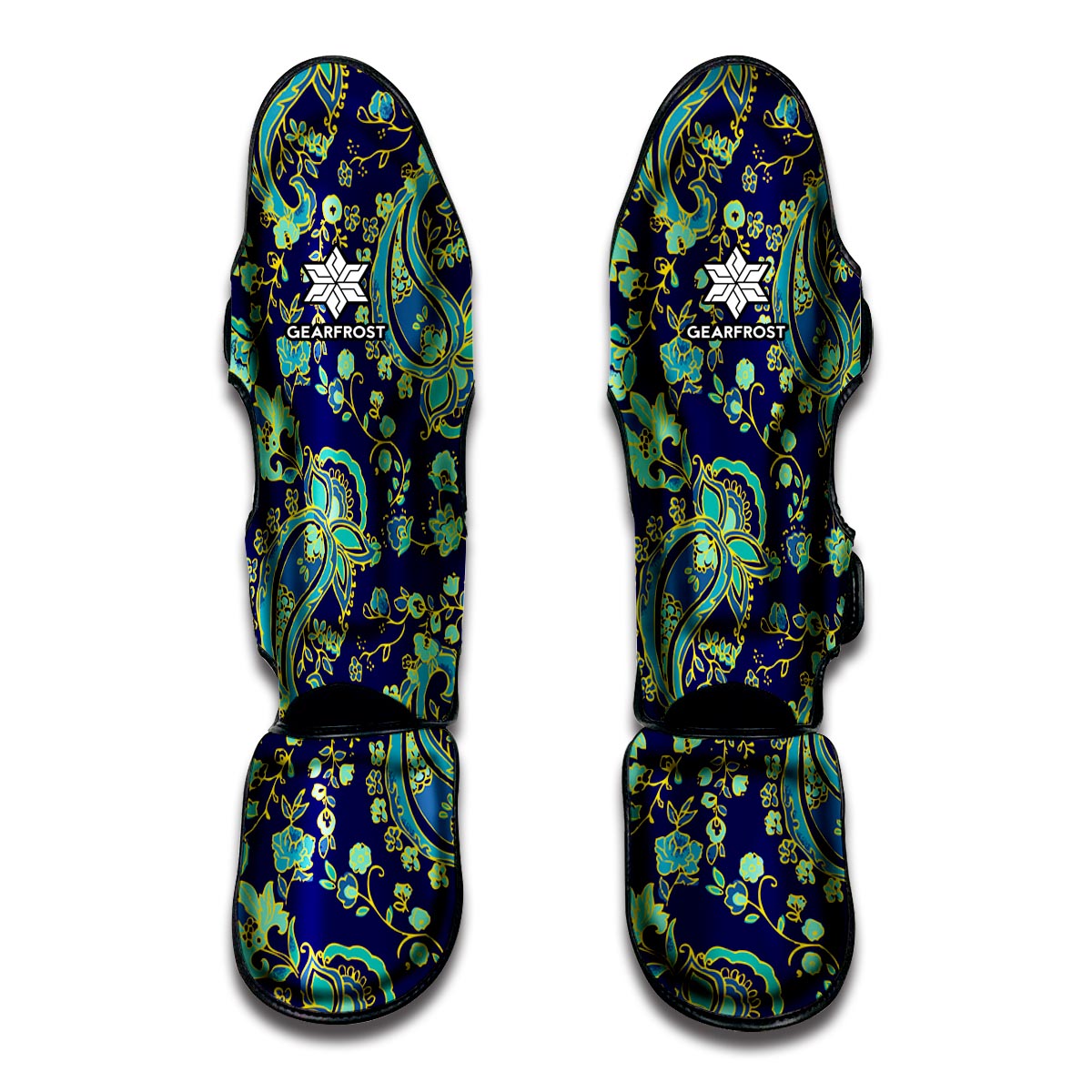 Blue Bohemian Paisley Pattern Print Muay Thai Shin Guards