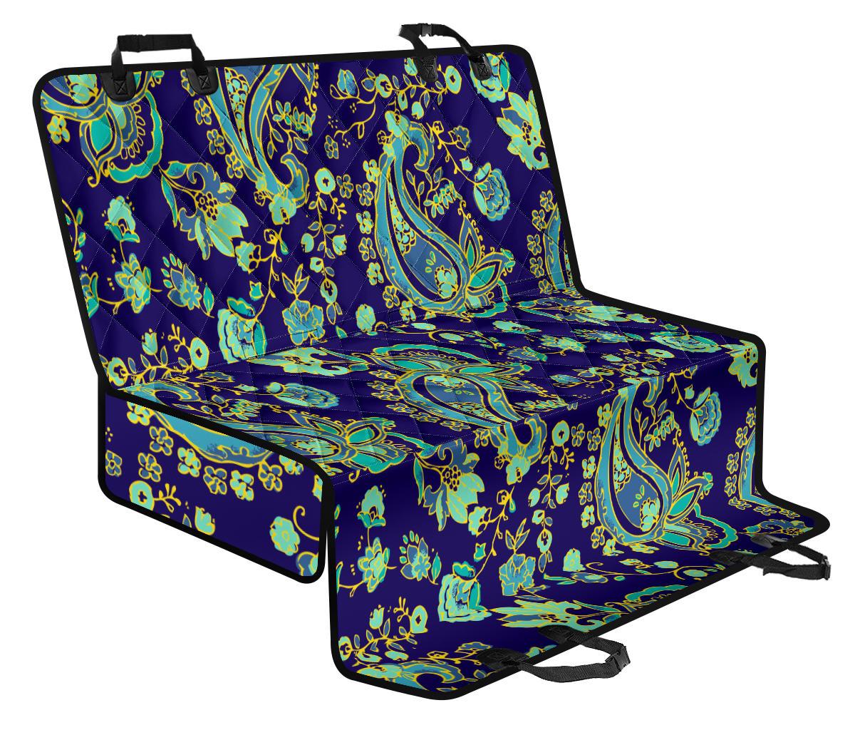 Blue Bohemian Paisley Pattern Print Pet Car Back Seat Cover