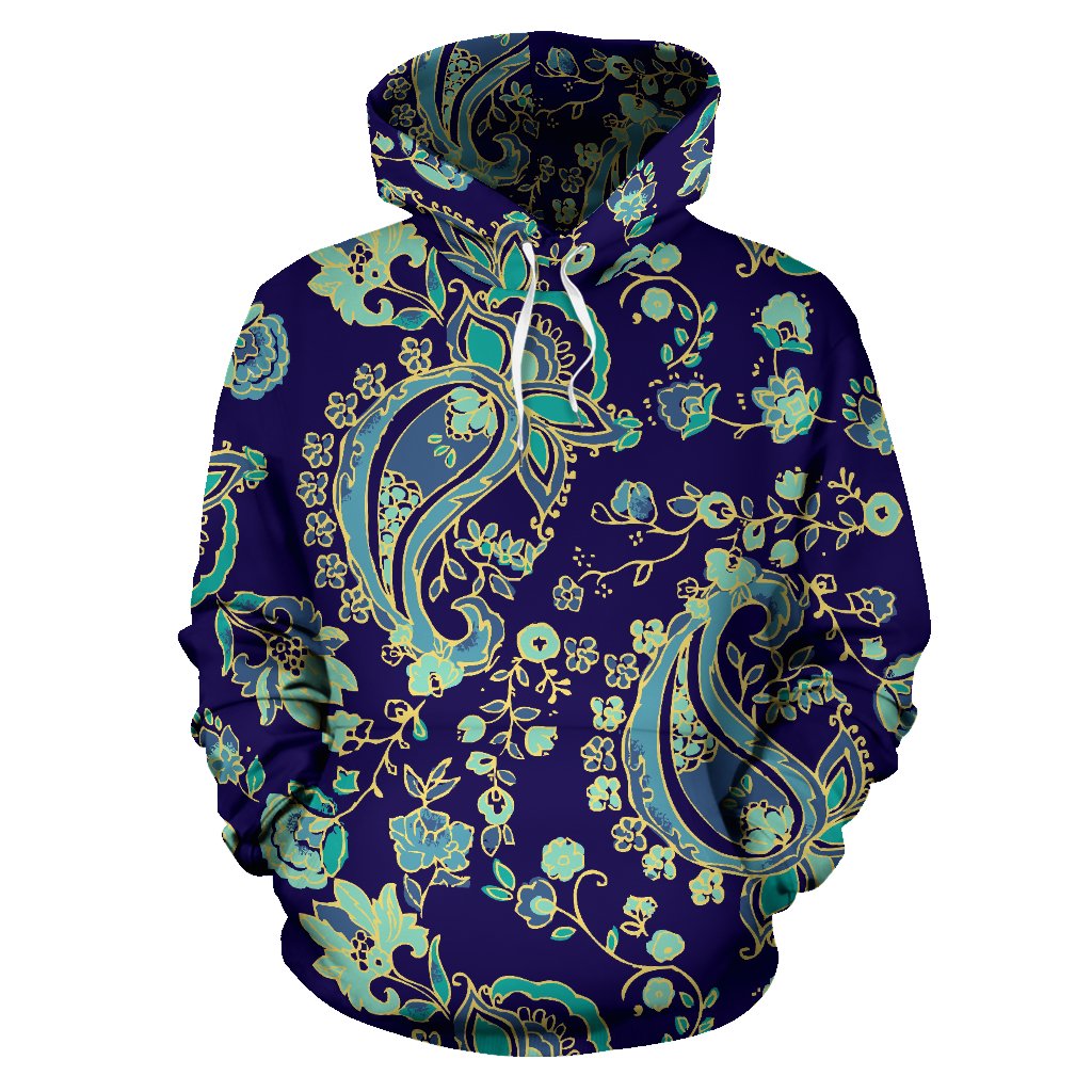 Blue Bohemian Paisley Pattern Print Pullover Hoodie