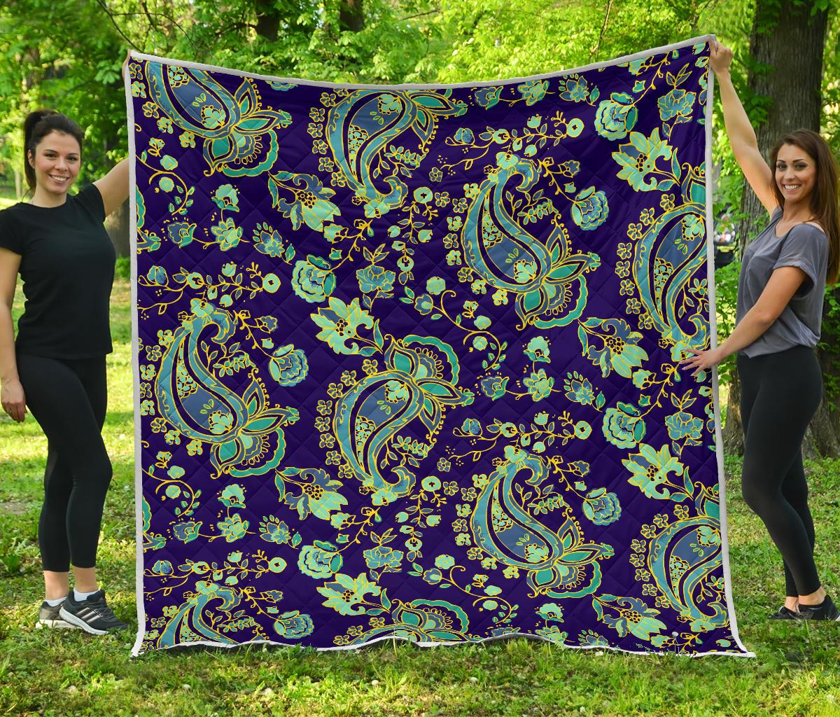 Blue Bohemian Paisley Pattern Print Quilt