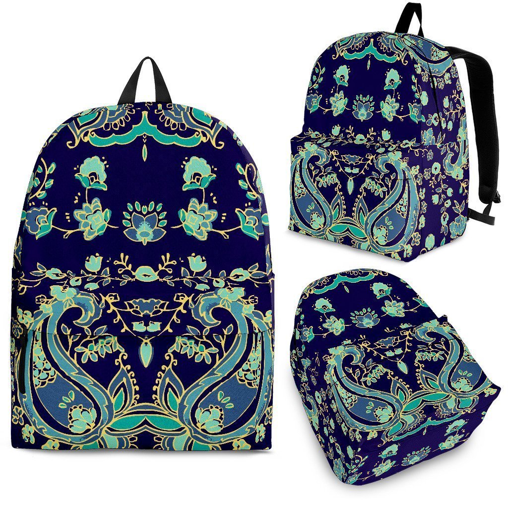 Blue Bohemian Paisley Pattern Print School Backpack