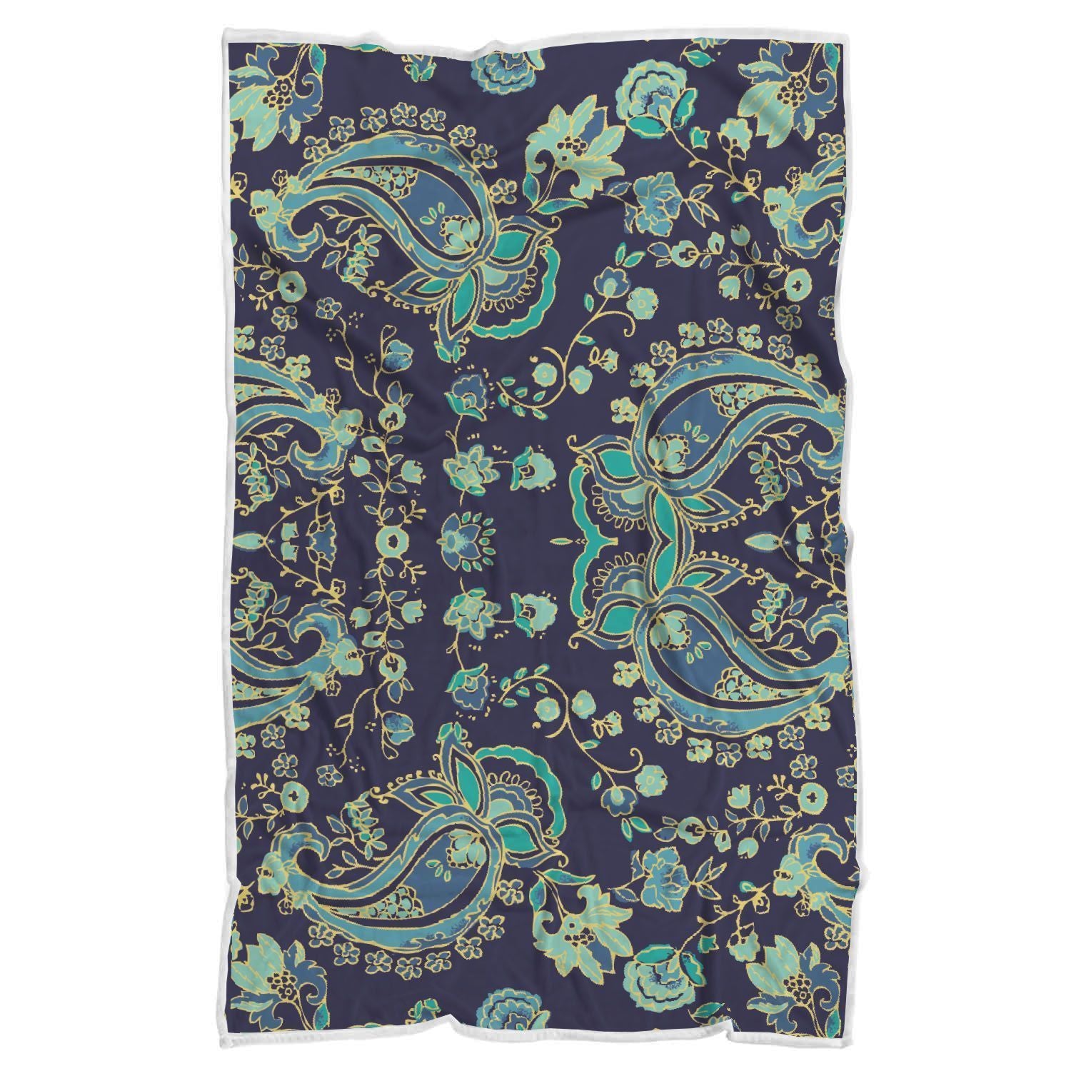 Blue Bohemian Paisley Pattern Print Sherpa Blanket