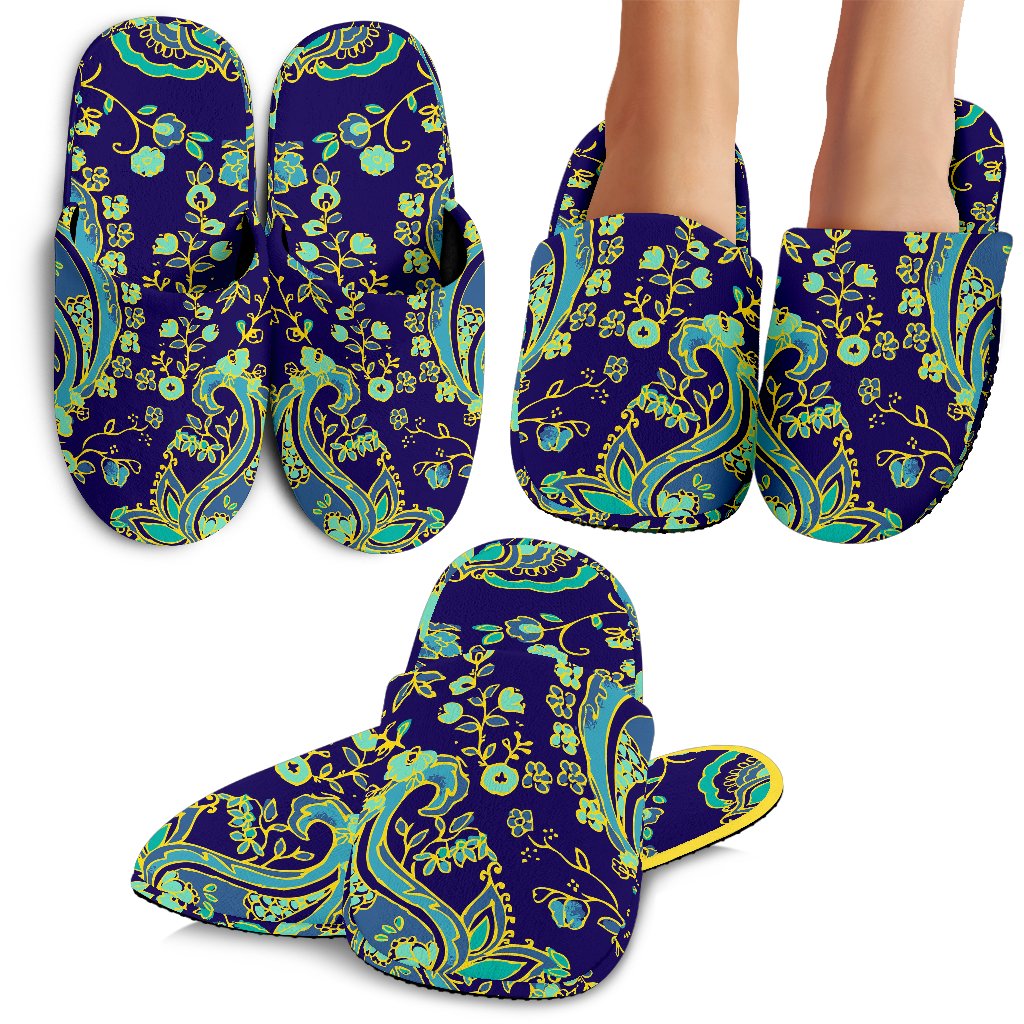 Blue Bohemian Paisley Pattern Print Slippers