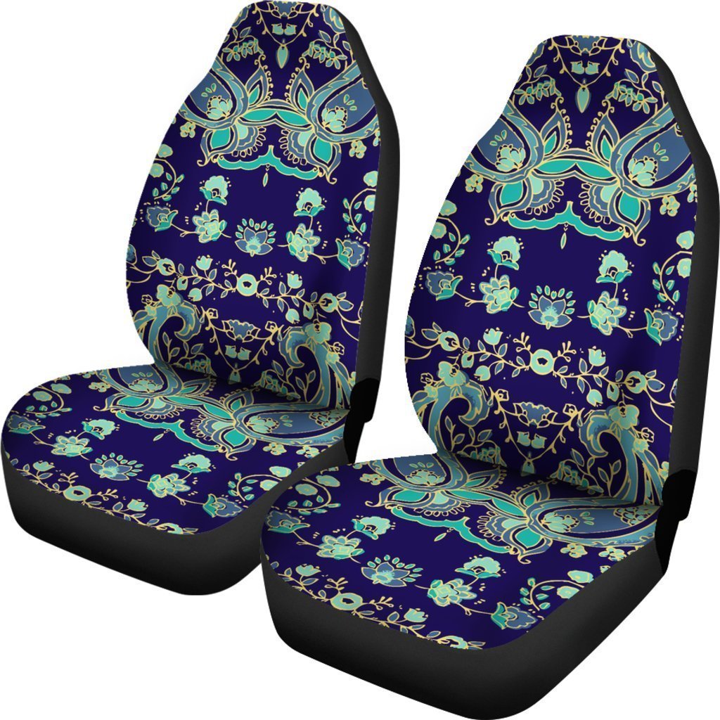 Blue Bohemian Paisley Pattern Print Universal Fit Car Seat Covers