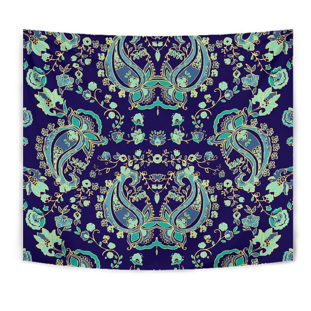 Blue Bohemian Paisley Pattern Print Wall Tapestry