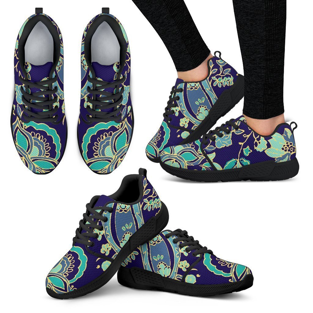 Blue Bohemian Paisley Pattern Print Women's Athletic Shoes