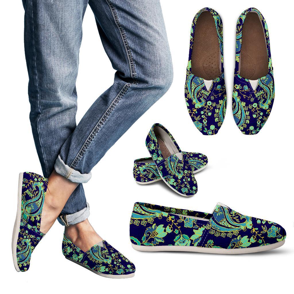 Blue Bohemian Paisley Pattern Print Women's Casual Canvas Shoes