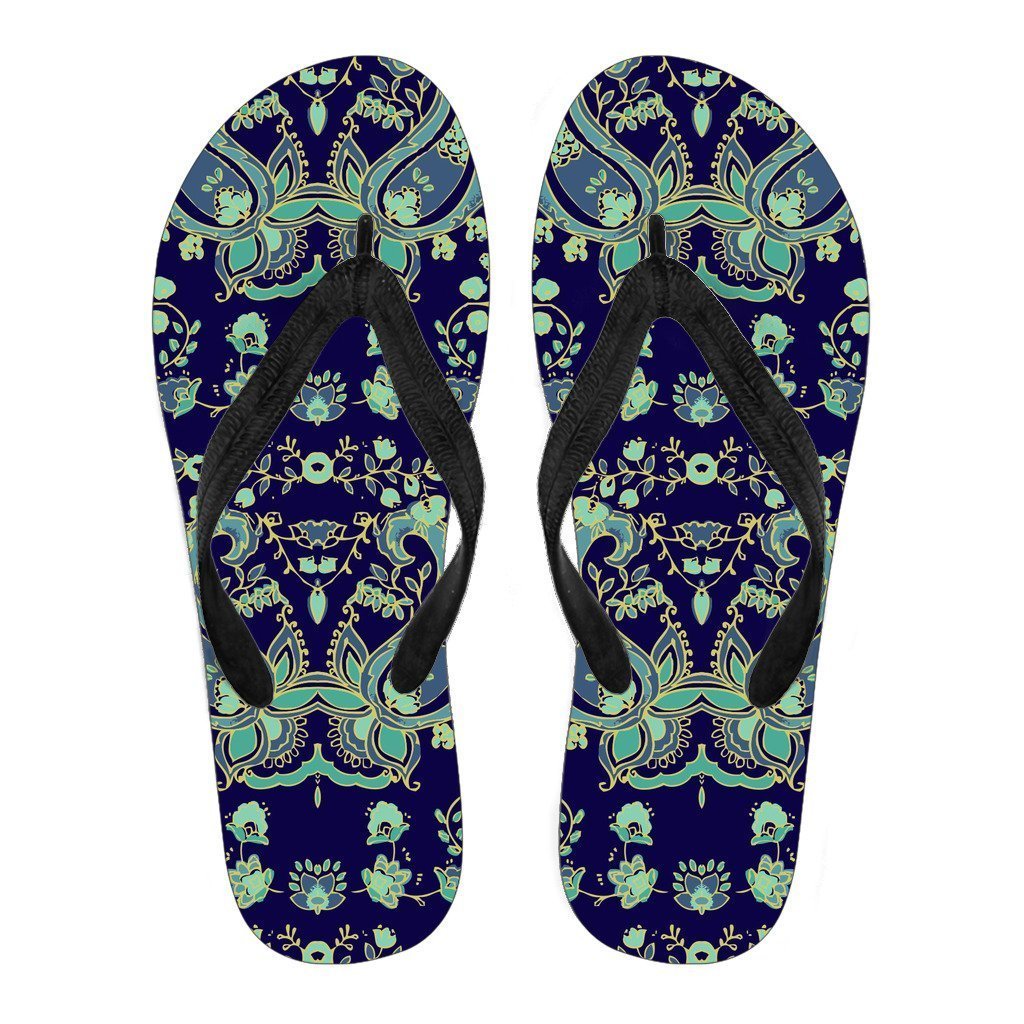 Blue Bohemian Paisley Pattern Print Women's Flip Flops