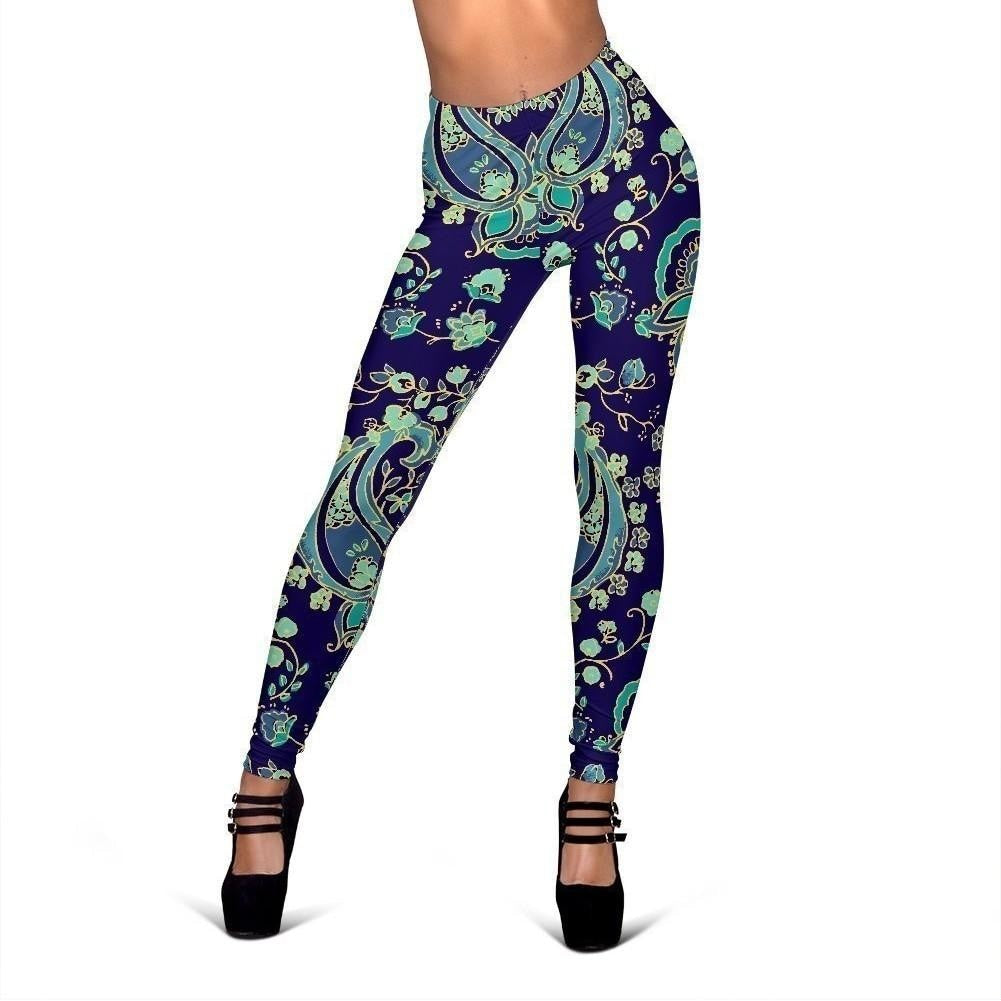 Blue Bohemian Paisley Pattern Print Women's Leggings