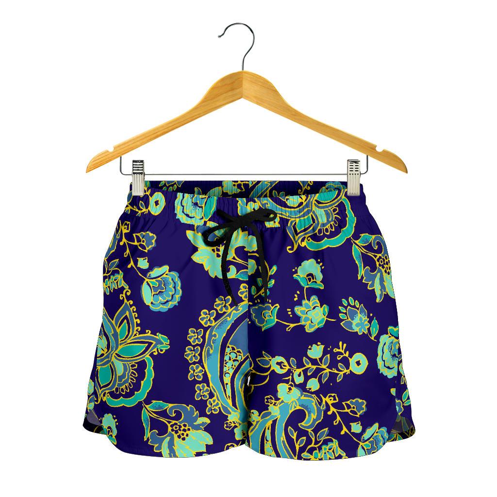 Blue Bohemian Paisley Pattern Print Women's Shorts