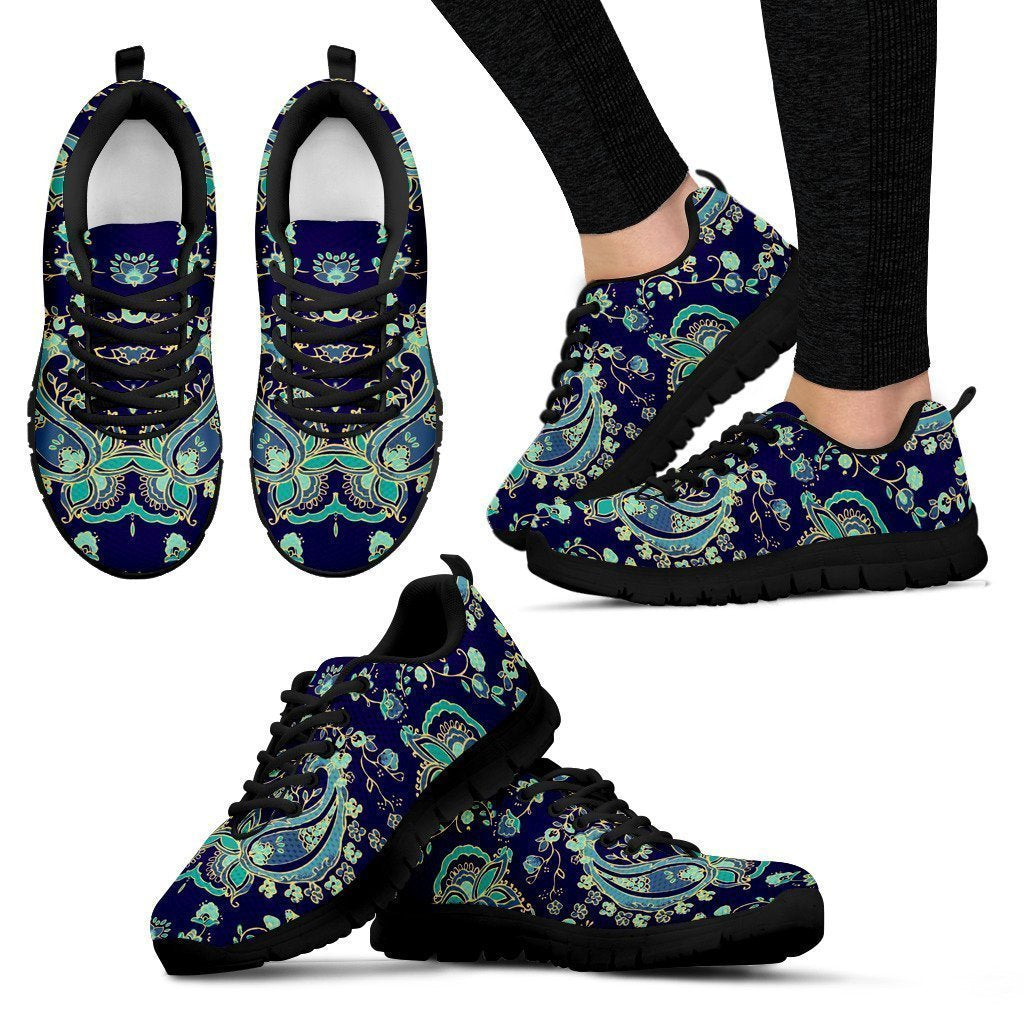 Blue Bohemian Paisley Pattern Print Women's Sneakers