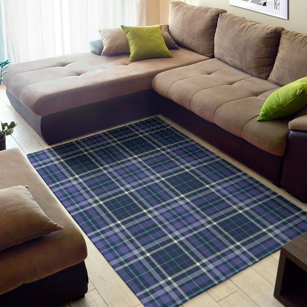 Blue Border Tartan Pattern Print Area Rug