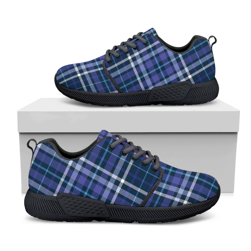 Blue Border Tartan Pattern Print Black Athletic Shoes