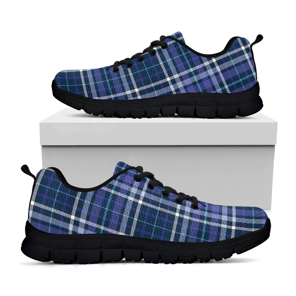 Blue Border Tartan Pattern Print Black Sneakers