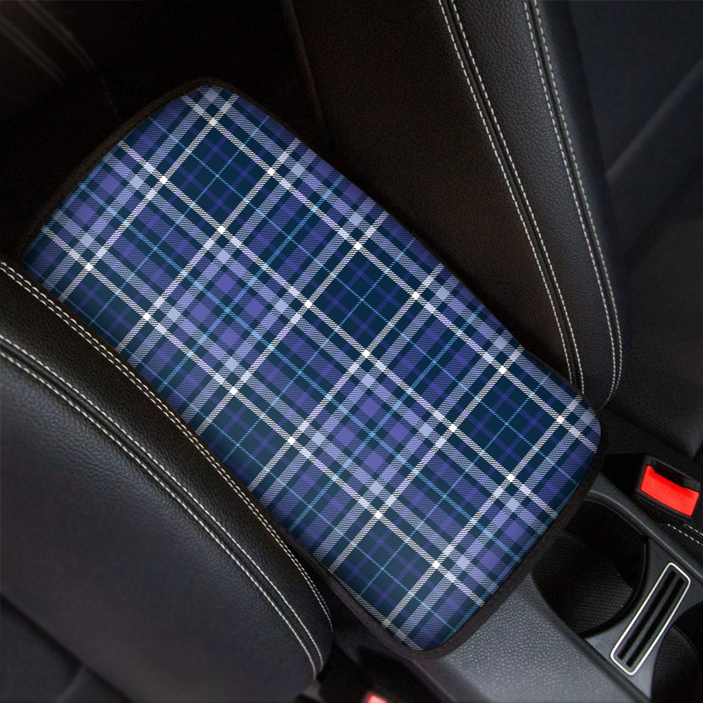 Blue Border Tartan Pattern Print Car Center Console Cover