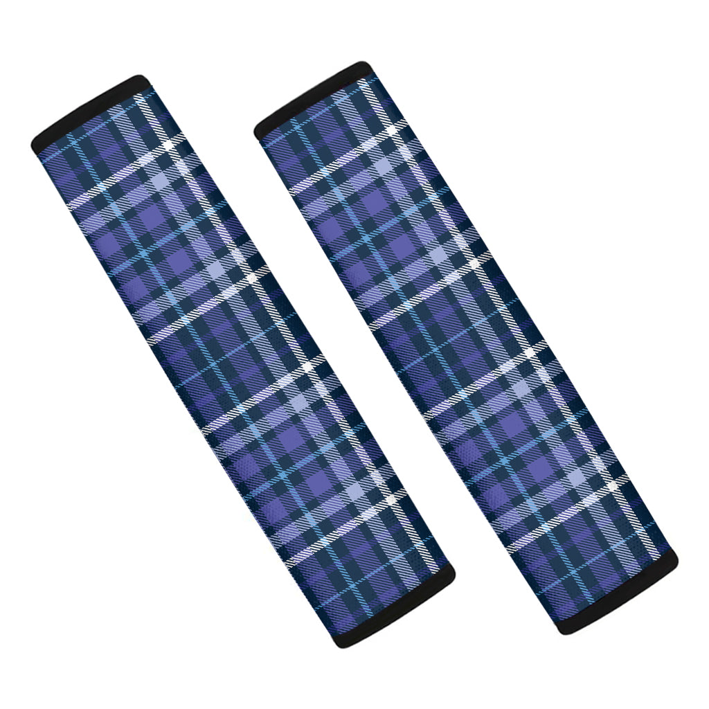 Blue Border Tartan Pattern Print Car Seat Belt Covers