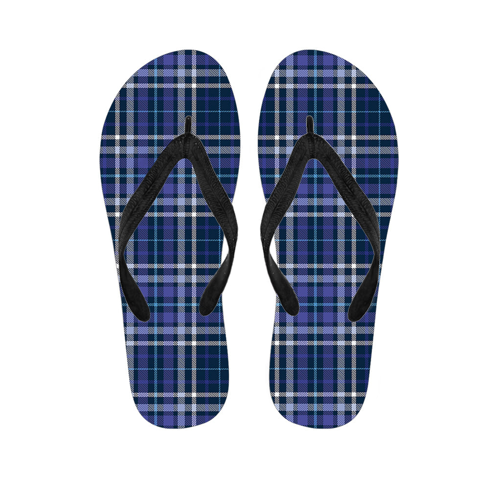 Blue Border Tartan Pattern Print Flip Flops