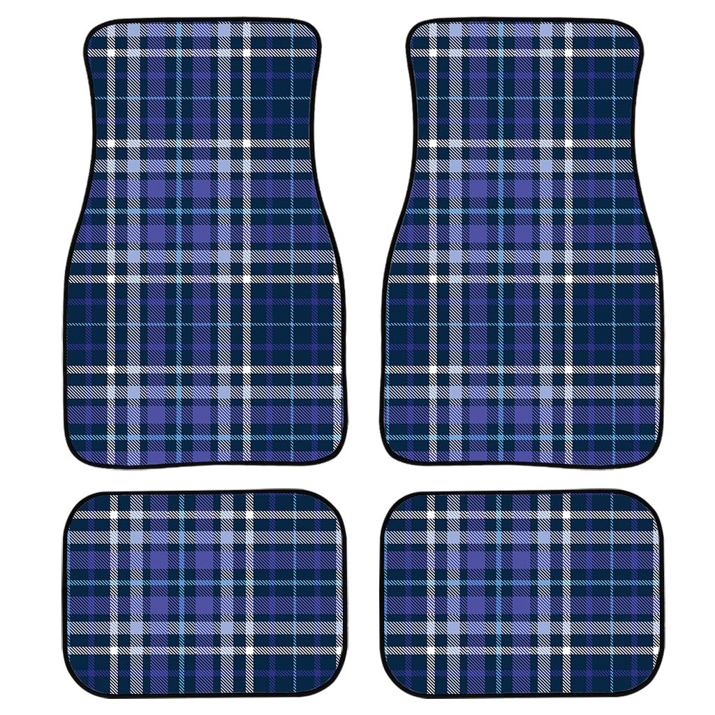 Blue Border Tartan Pattern Print Front and Back Car Floor Mats