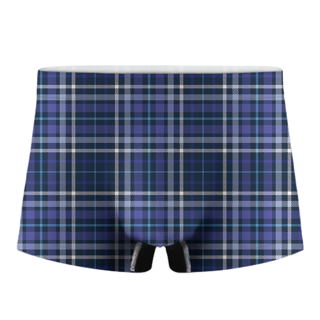 Blue Border Tartan Pattern Print Men's Boxer Briefs