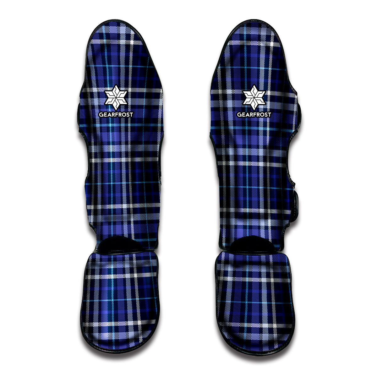 Blue Border Tartan Pattern Print Muay Thai Shin Guards