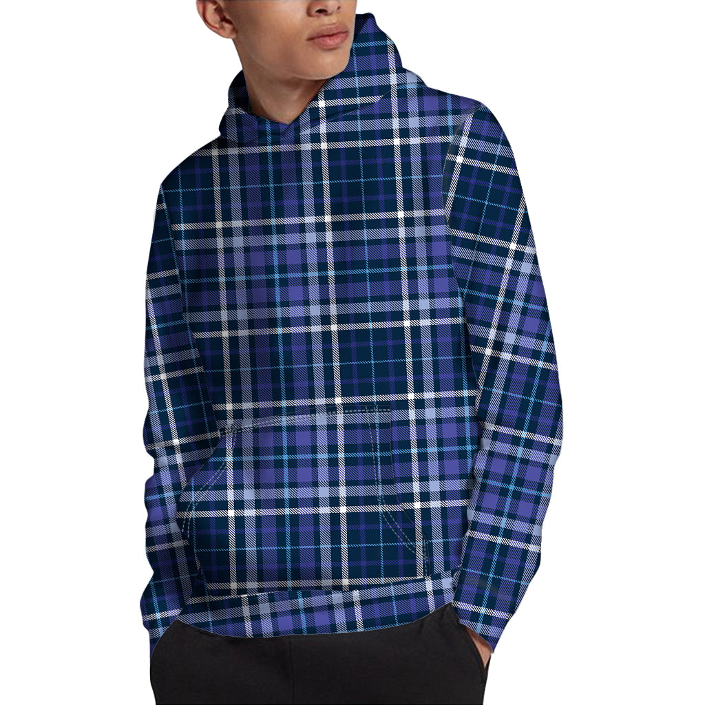 Blue Border Tartan Pattern Print Pullover Hoodie