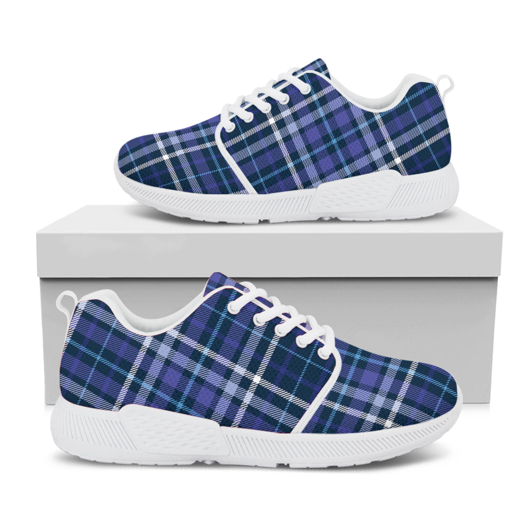 Blue Border Tartan Pattern Print White Athletic Shoes