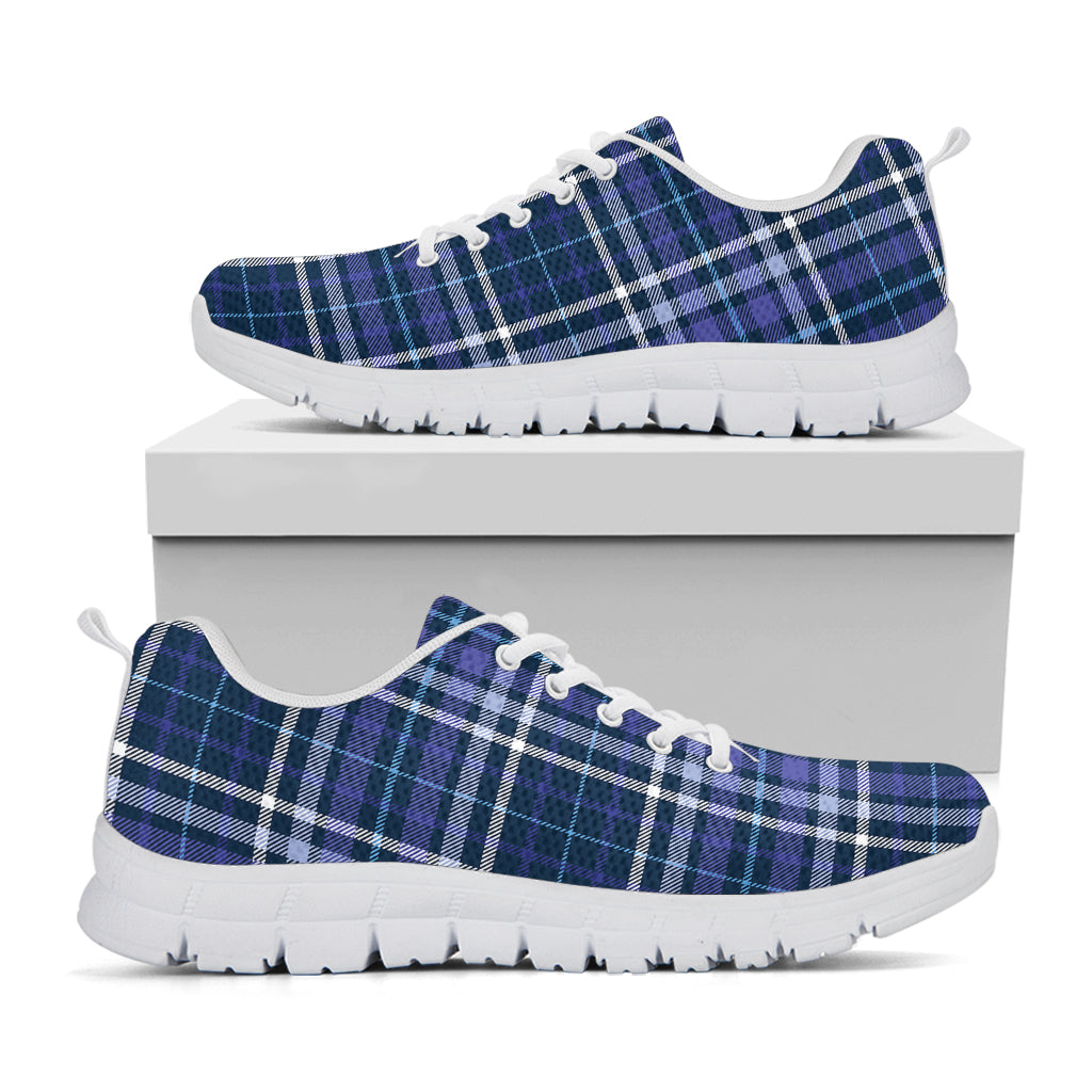 Blue Border Tartan Pattern Print White Sneakers