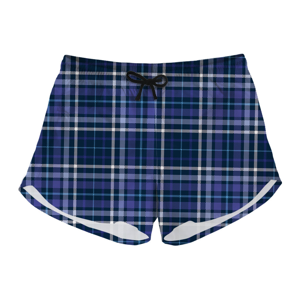 Blue Border Tartan Pattern Print Women's Shorts