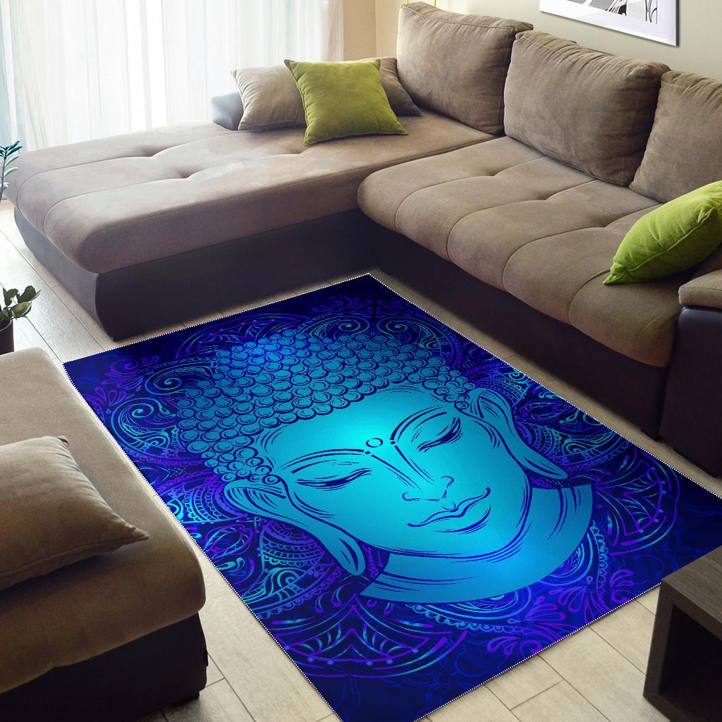 Blue Buddha Print Area Rug