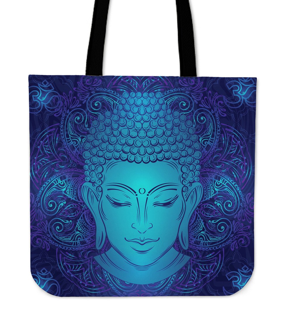 Blue Buddha Print Canvas Tote Bag