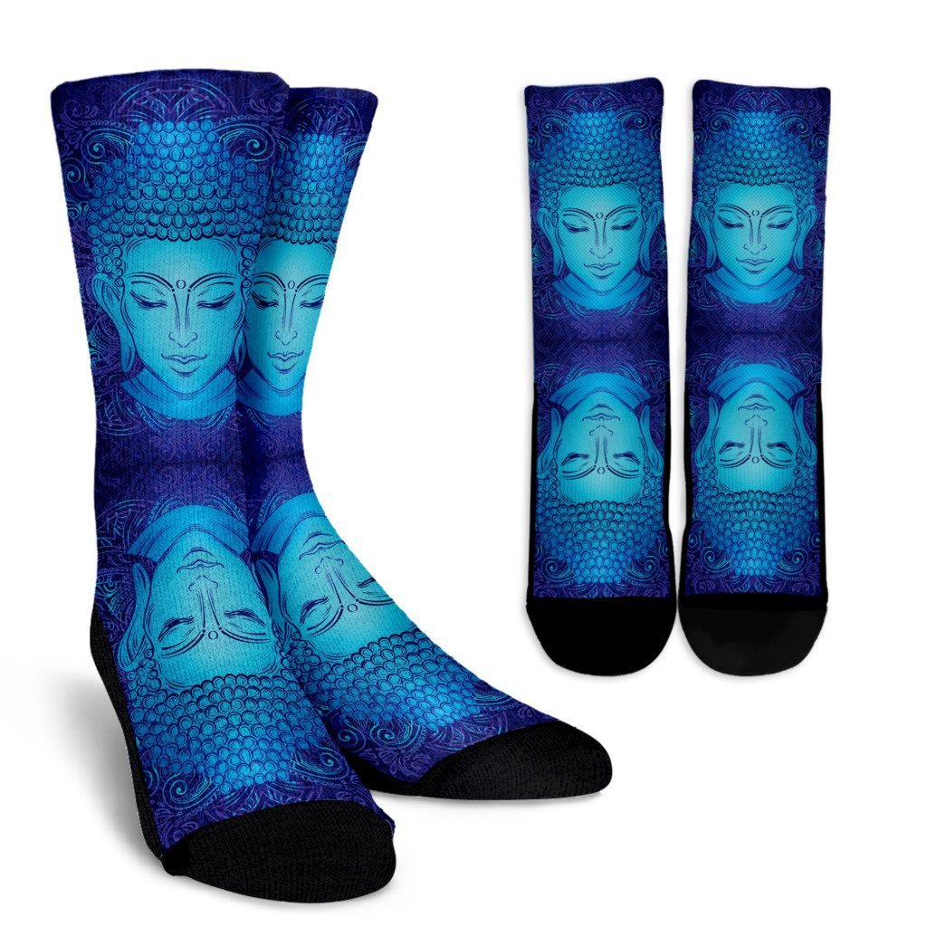 Blue Buddha Print Crew Socks