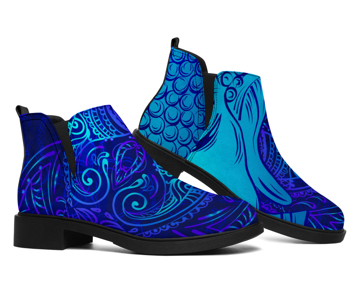 Blue Buddha Print Flat Ankle Boots