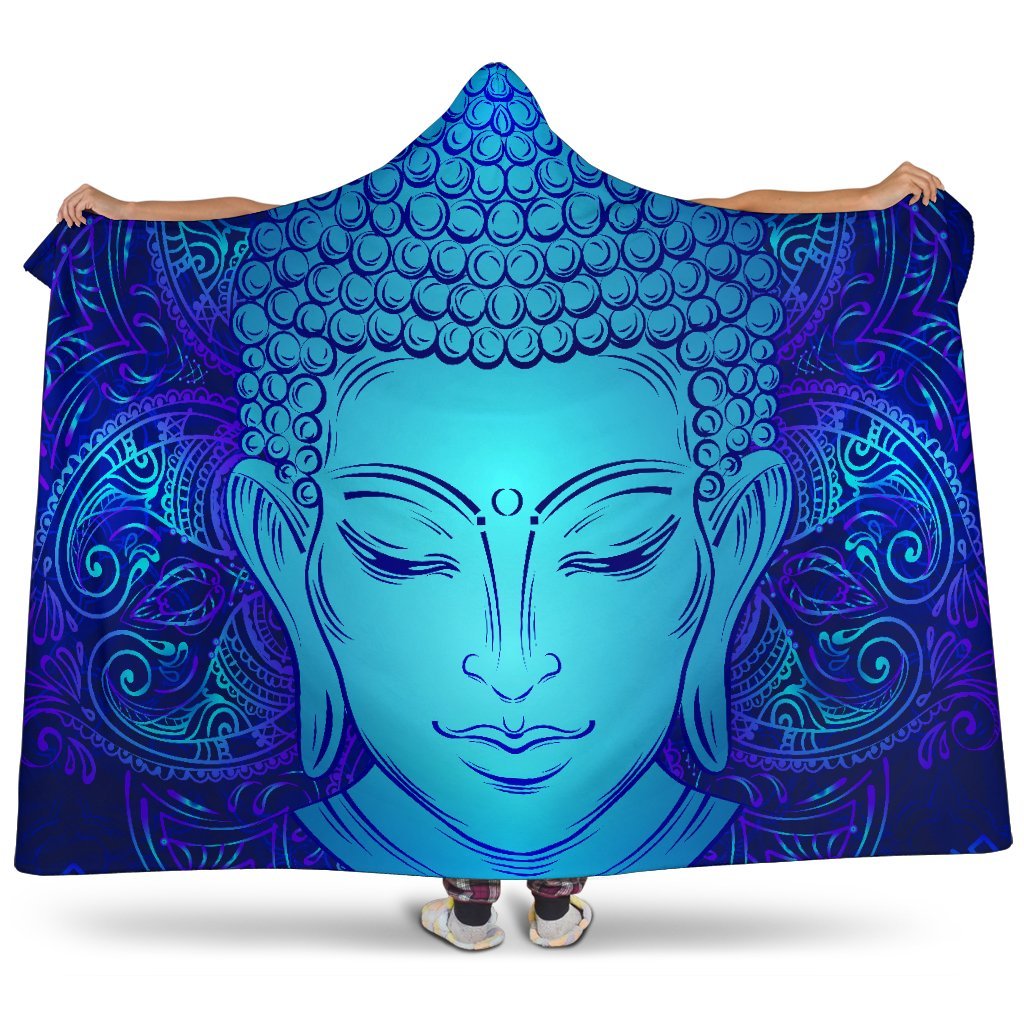 Blue Buddha Print Hooded Blanket