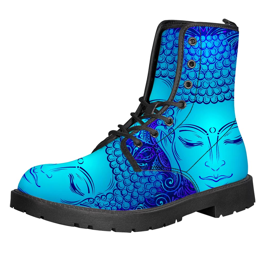 Blue Buddha Print Leather Boots