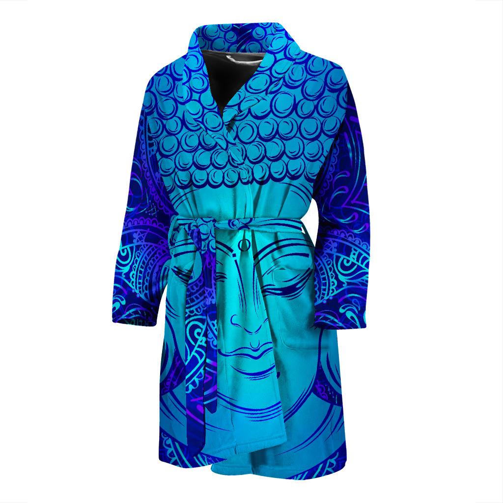 Blue Buddha Print Men's Bathrobe