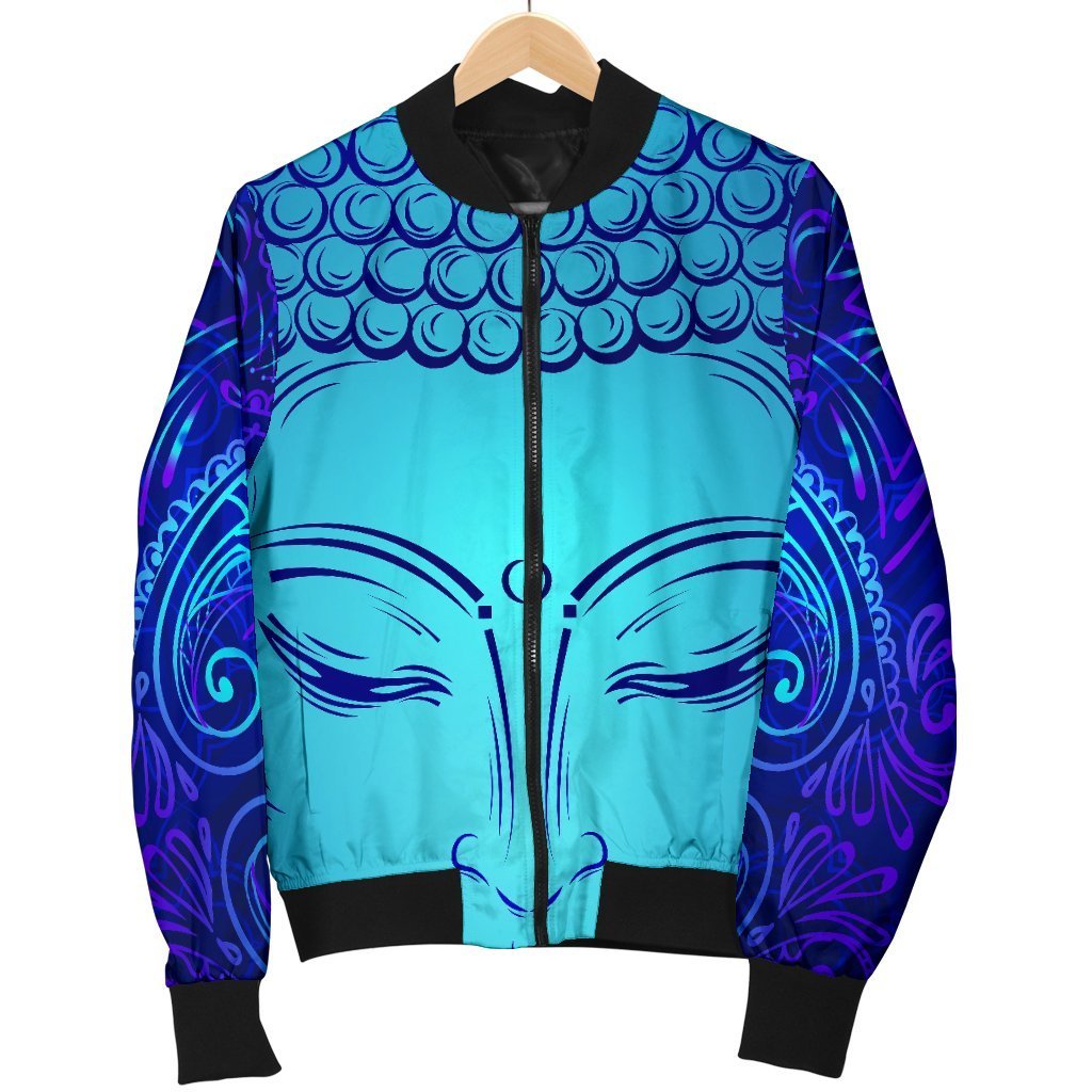 Blue Buddha Print Men's Bomber Jacket