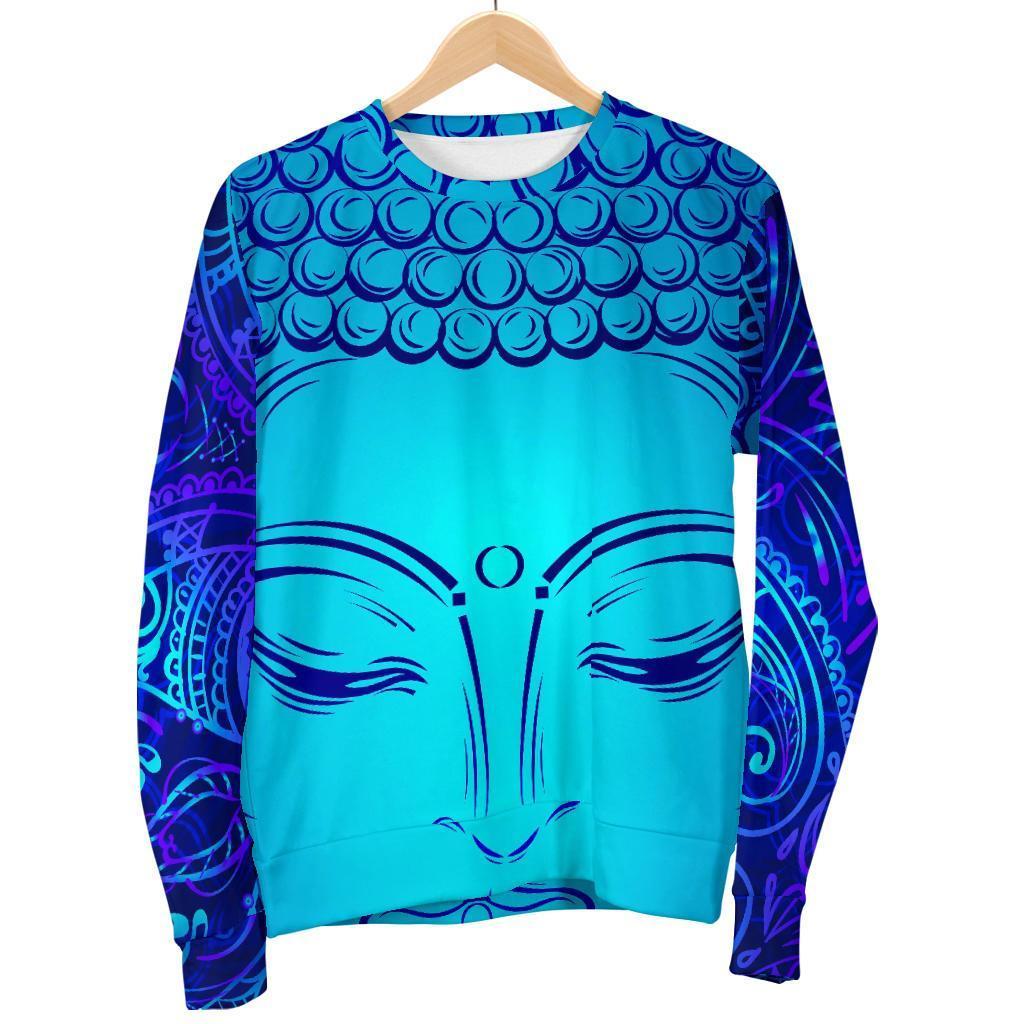 Blue Buddha Print Men's Crewneck Sweatshirt