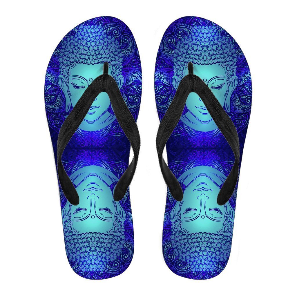 Blue Buddha Print Men's Flip Flops