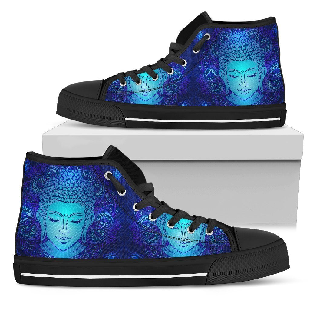 Blue Buddha Print Men's High Top Shoes