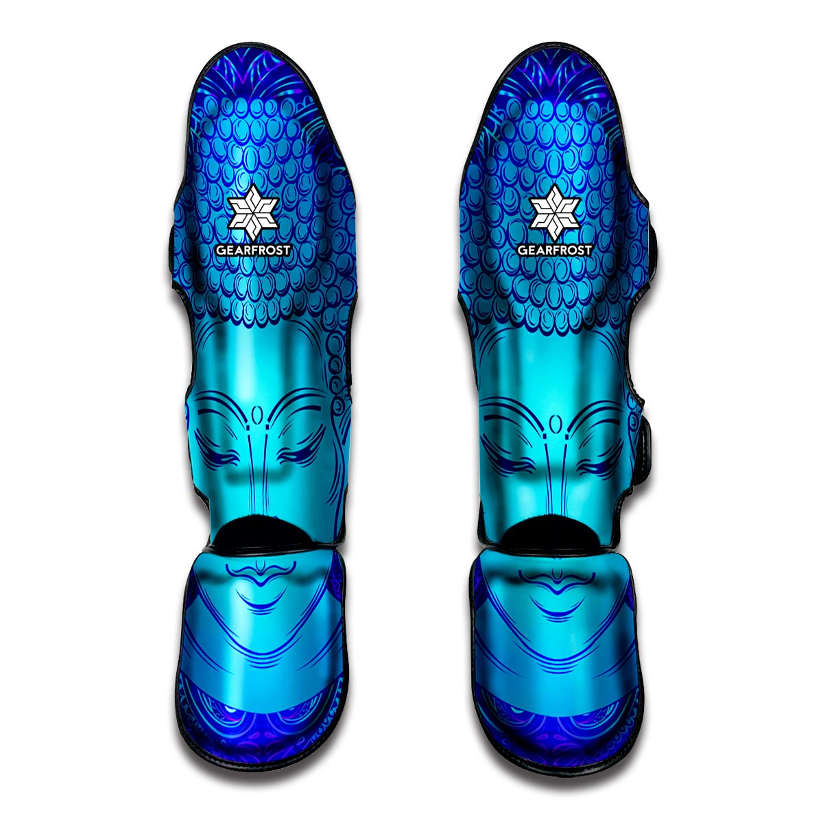 Blue Buddha Print Muay Thai Shin Guards