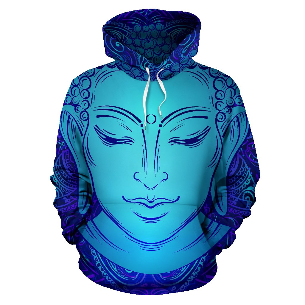 Blue Buddha Print Pullover Hoodie