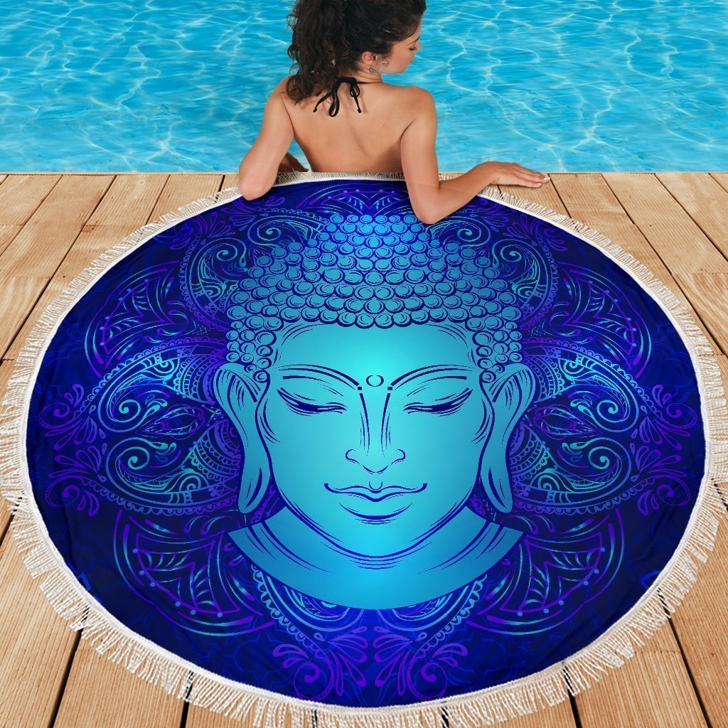 Blue Buddha Print Round Beach Blanket