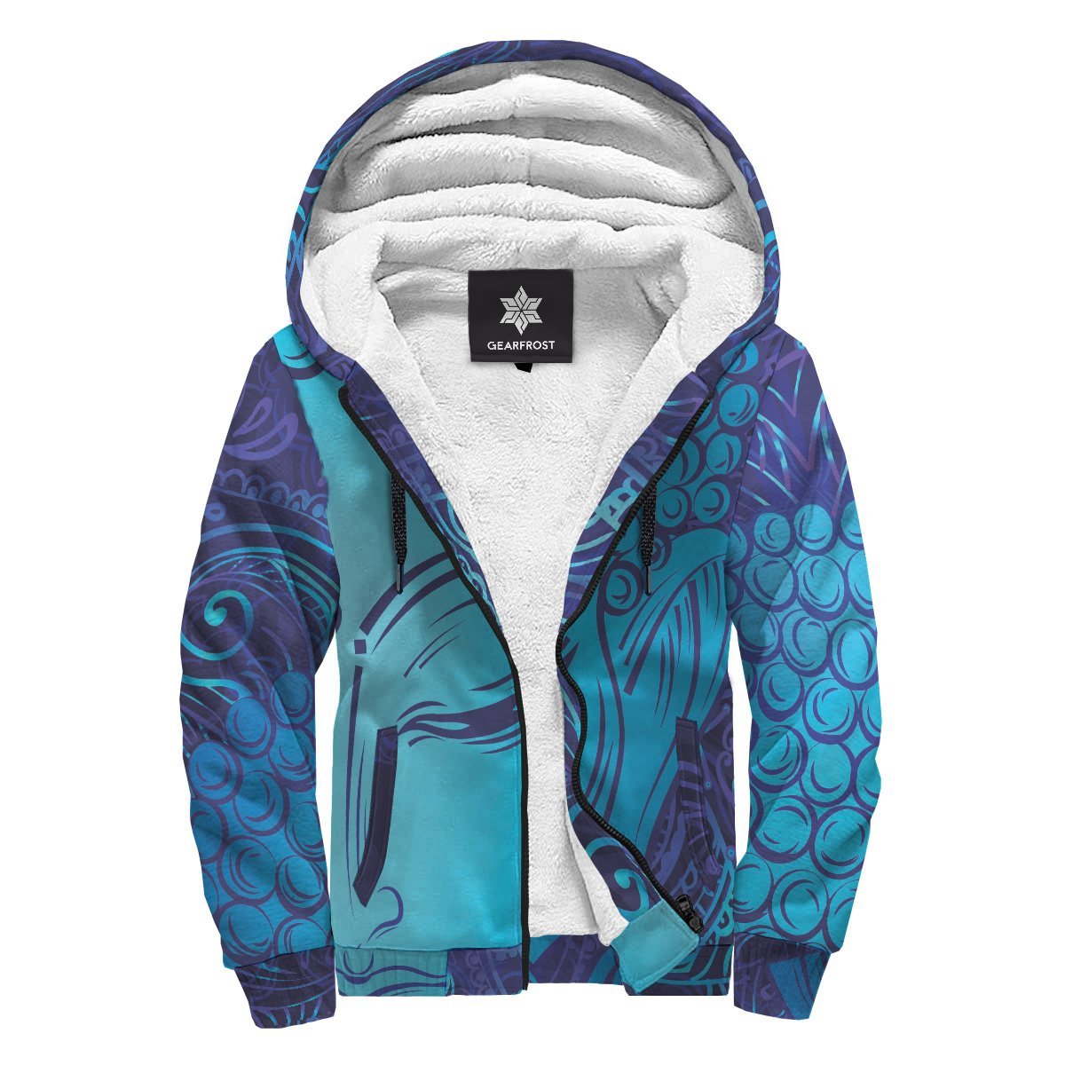 Blue Buddha Print Sherpa Lined Fleece Hoodie