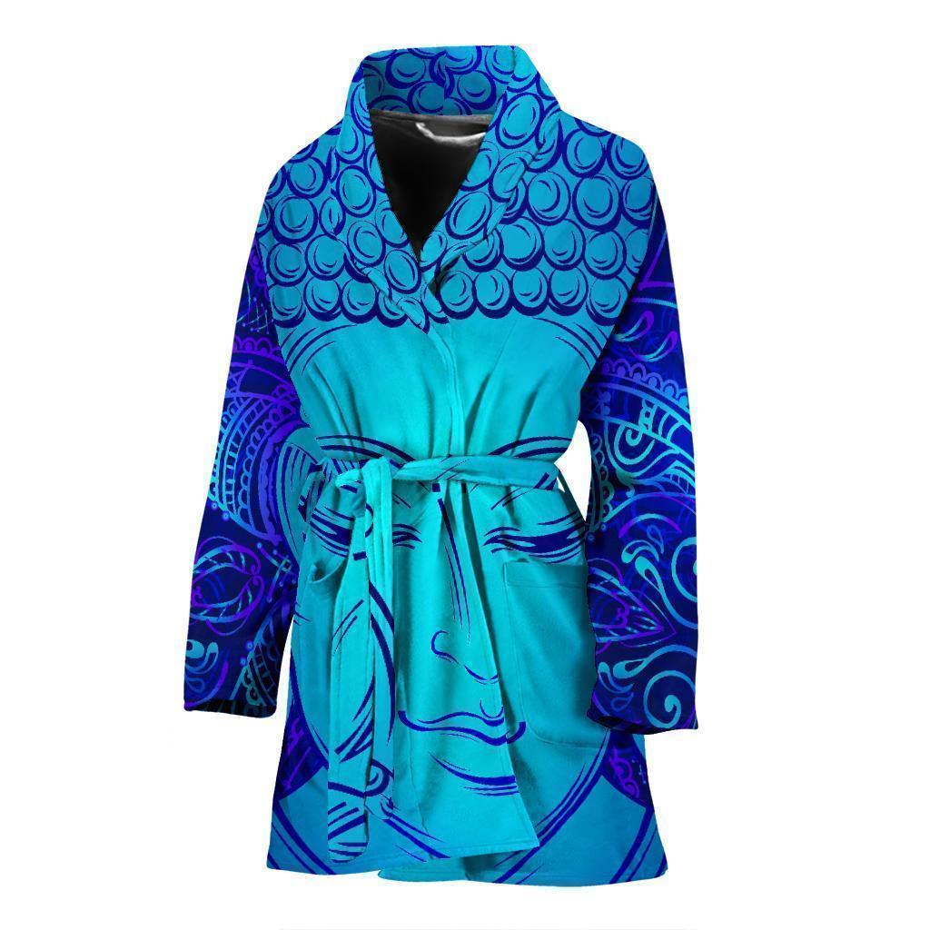 Blue Buddha Print Women's Bathrobe