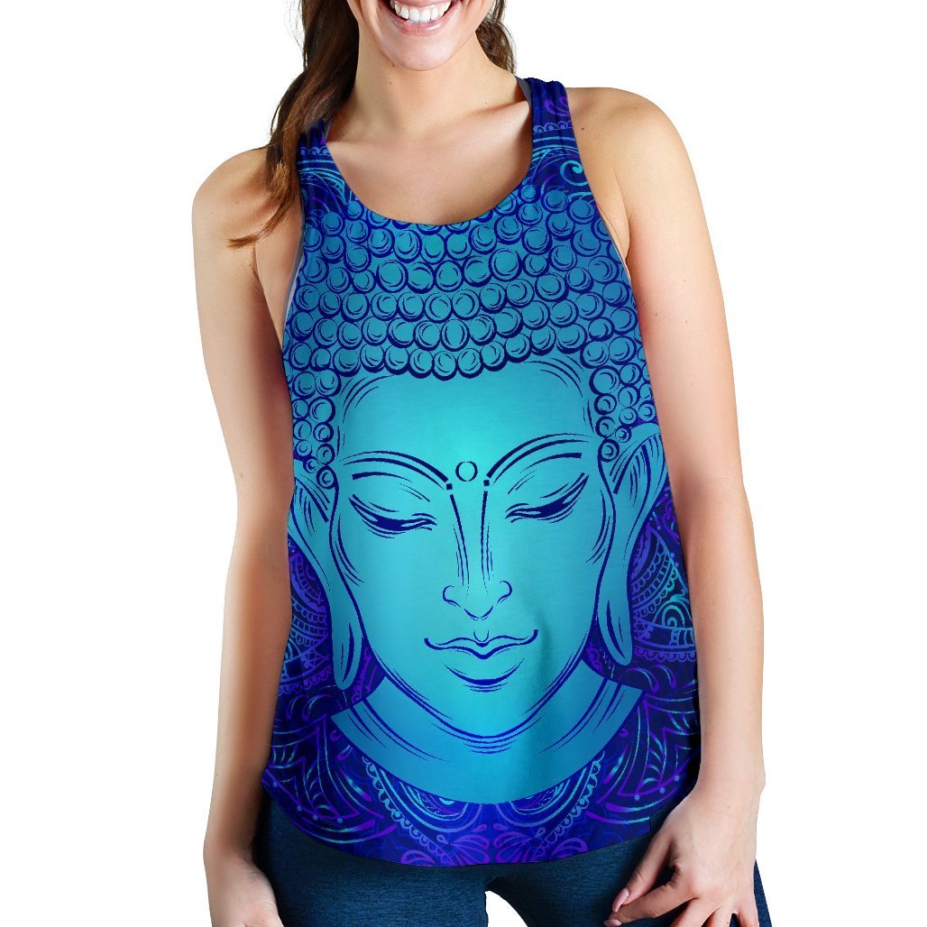 Blue Buddha Print Women's Racerback Tank Top